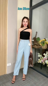 Shop Haul Womens High Waist Straight Cut Trousers Stretchable Gartered Waist Cotton-Polyester | Casual & Formal Wear | Sizes 26-30 | Clean Girl Minimalist *51610