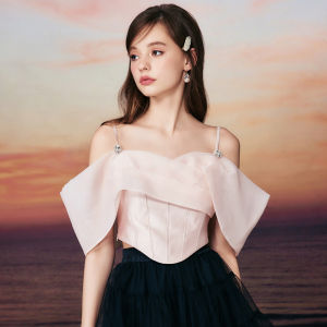 TAMMY TANGS | Sweet Style Fishbone Design Belted Satin Short Strap Top Womens Summer Fashion Mall Same As Sugar Power Running Fairy