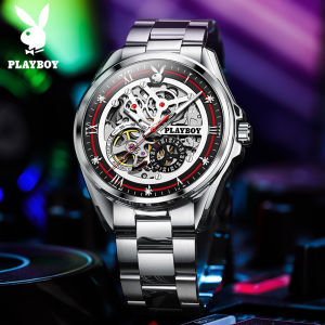 PLAYBOY Watch For Men Automatic Waterproof Watch Skeleton Dial Luminous Pointer Stainless Steel/Leather strap Strap 100%Original Mens Watch Automatic