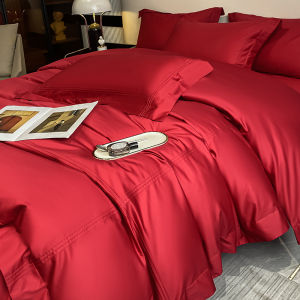 Minimalist Classy Wedding Bedding 100 Long-Staple Cotton Pure Cotton Red Bed Sheets Wedding Solid Color Four-Piece Set 4