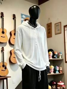 ZHUOCAN | Light Sun Protection Hooded Long Sleeve T-Shirt Henley Sweatshirt