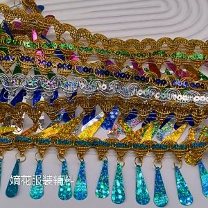 1yard 5cm Fringe Tassel Lace Gold Silver Sequins Ribbon Latin Dance Wedding Party Dress Decoration 水滴吊边亮片(1944)