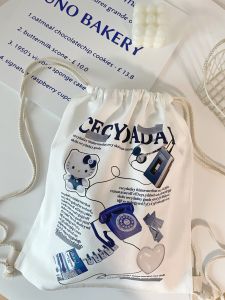 Original Kitty Drawstring Backpack Womens Canvas Bag Cute Wild Stylish Niche Style Drawstring Bag Student Backpack