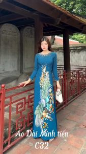 Áo Dài Chất Liệu Lụa MANGO Cao Cấp Hàng Thêu + May Thủ Công Tỉ Mỉ - Mã C32 Xanh