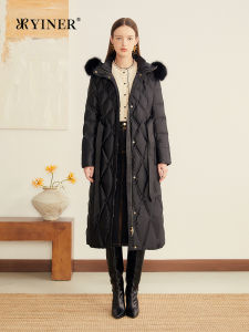 Shimmering Satin Fox Fur Collar Gradual Quilted Hoodie Down Jacket