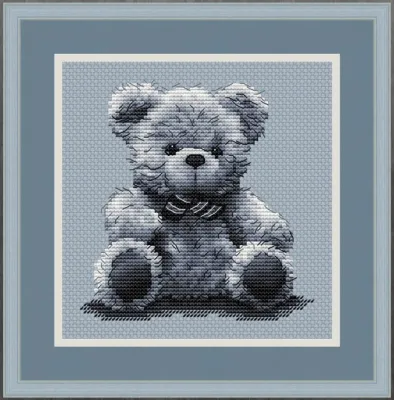 LIANGFENG | Teddy Bear Design Cross Stitch Kit 14CT Gray Fabric