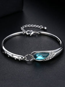 Blue Crystal S925 Pure Silver Bracelet Womens Semi-Half Chain Luxury Minimalist Elegant Bracelet High-End Birthday Gift