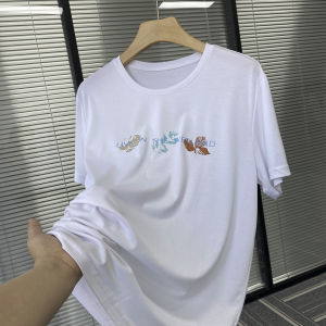 Mens Fashion Summer T-Shirt with Breathable Fabric and Smooth Vertical Drop Crewneck Round Neck Printed Short Sleeve