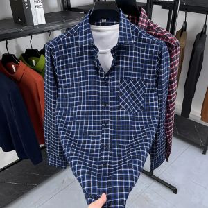 2026 Autumn New Mens Printed Striped Long Sleeved Shirt Casual Fashion Versatile Mens Top