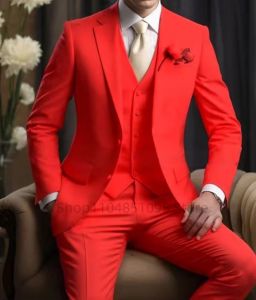 Wedding Light Pink Mens Suit 3 Pieces Formal Business Notch Lapel Blazer Tuxedos Slim Fit Groomsmen Suit Set(Jacket+Vest+Pant)