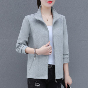 Spring Autumn Lightweight Short Sportswear Jacket Womens Open Cardigan Sweatshirt Casual Midlife Moms Top Zipper Design Cotton Blend