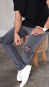FIFTYONE Celana Jeans Panjang Sobek Lutut - Ripped Jeans Pria Slimfit