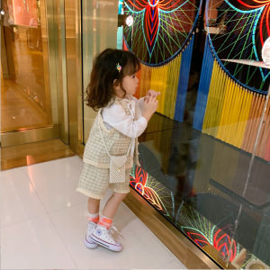 ชุดเด็กผู้หญิงฤดูใบไม้ผลิ ชุดสองชิ้นสไตล์ฝรั่งเศส เสื้อกั๊กและกางเกง ผ้าขนสัตว์ ชุดนักเรียน เสื้อผ้าเด็ก