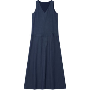 SOLWEIGE | SOLWEIGE Anti-Wrinkle Crisp Linen Cotton Blend Low Waist Sleeveless Long Vest Dress Womens V-neck City Commute Suitable Summer Dress