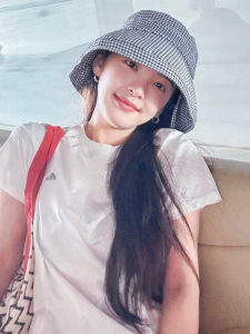 Chang Ruinan Korean Style Summer Versatile Plaid Fisherman Hat Large Head Circumference Face Slimming Sun Protection Hat