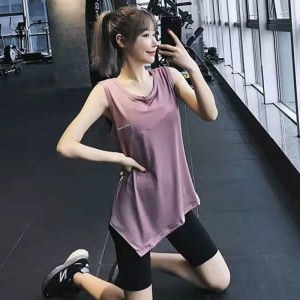 Womens Yoga Sports Vest Sleeveless Long Fitness Running Clothes Quick Dry Thin Outerwear Breathable Moisture Wicking T-Shirt
