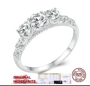 Cincin Original Berlian 3 stone Moissanite 11  crt + Memo GRA