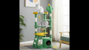 HATELI Cactus Cat Tree for Indoor Cats Cat Tower with Scratching Posts Hammock & Dangling Ball Multi-Level Condo Activity Center Furniture Cat Climbing Frame Jumping Platform Play House