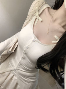 หวาน นุ่ม แฮนด์เมด สูง ยืดได้ วิจิตร นุ่ม คอกลม พรางหุ่น กระดุมแขนยาว คาร์ดิเกน ผู้หญิง เสื้อท่อนบน ต้นหรือปลาย ฤดูใบไม้ผลิ วัสดุบาง