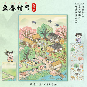 Large Cartoon Scene Stickers 3D House Puzzles DIY Handmade Nail Salon Miniature Scene Decals Art Blue Business Supplies