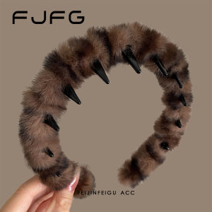 Retro Furry Leopard Print Hairband with Teeth Womens New Style Fluffy High Hairline Face Slimming Headband Versatile Hair Care