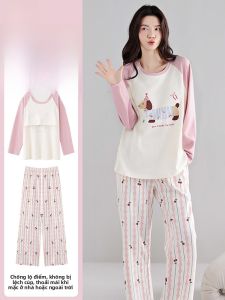 MiiOW | Bộ đồ ngủ cotton nguyên chất cho nữ tay dài dáng rộng có đệm ngực mặc ở nhà thoải mái mùa thu xuân hè MiiOW Cat Person