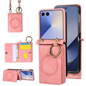 szhaiyu | Crossbody Wallet Cards Solt Ring Phone Case for Samsung Galaxy Z Flip8 Flip7 FE Flip6 Flip5 Flip4 Flip3 Magnetic Leather Cover