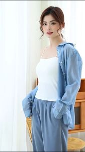 3163 เสื้อสายเดี่ยว มีบราในตัว ครึ่งตัวเกาะอก ใส่สบาย