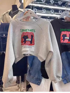 Grey High Waist Short Sweatshirt Long Sleeve Womens Fashion Top Trendy T-Shirt Small Size Autumn 2025 New European Style