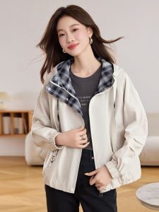 MANWUJINGLING | Plaid Hooded Coat Short Women