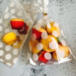 100Pcs Food Packaging Lootbags Christmas White Polka Dots Plastic Stripes Pouch for Gift Candy Biscuit Bread