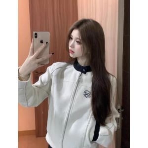 WANGGONGZHU | Princess Style Embroidered Jacket Baseball Uniform Loose Casual Color Block Womens Spring New Fashion Top Zipper Closure Long Sleeve
