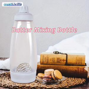 JustLiving 1PC Pancake Batter Bottle Battler Mixer with BlenderBall Wire Whisk Pancake Batter Dispenser Bottle for Baking Pancakes/ Cupcakes/ Muffins/ Crepes/ Crepes/ Waffle and More - Easy-Pour Silicone Spout