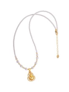 สร้อยคอไข่มุกสไตล์จีนใหม่ สร้อยคอไข่มุกหยกหยาดทอง ดีไซน์เรียบง่ายหรูหรา สร้อยคอทองคำสำหรับผู้หญิง