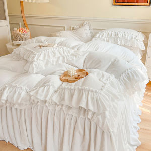 Winter Fairy Milk Fiber Bed Four-Piece Princess Style Double-Sided Velvet White Lace Quilt Cover Coral Velvet Bed Skirt