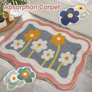 Floor Carpet Cute Flower Pattern Soft Plush Bathroom and Toilet Water Absorbing and Anti Slip Foot Pad