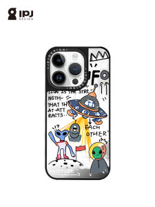 IPJ Fun Doodle Alien Black Mirror Magnetic Phone Case for Apple 15Promax iPhone 16Plus 13 Personalized Ins 12 Anti-Fall Cute Retro