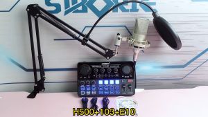 Siborie【Free headset】H500 soundcard+103 mic+E10 headset Full set 3 in 1 Siap COD