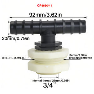 2 Pcs Kit 16~20mm T-shaped tee pipe with threaded plastic flange through plate water tank accessory adapter