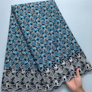 Teal Green African Cotton Voile Lace Fabric 2024 High Quality Swiss Voile Nigerian Dry Lace Fabrics With Stones For Wedding Dres