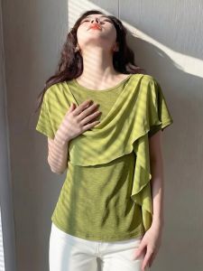 AIYITI | Chic Green V-neck Sashes T-Shirt Plus Size