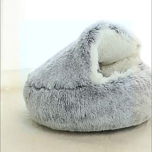 50cm Round Plush Cat Bed Deep Sleep Bed for Cats Winter Warm Dog House Cushion Luxury Long Plush Kitten Puppy Sleeping Sofa Nest