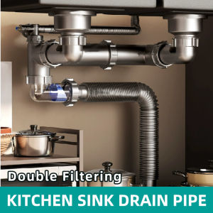 Kitchen Drain Pipe Sink Pipe Sewer Pipe Single Or Double Trap Sink Accessories Household Space-Saving  Anti-Odor And Anti-Blocking