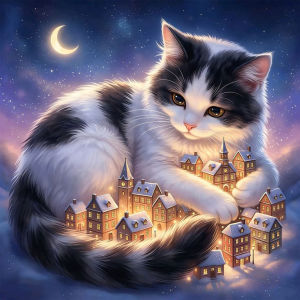 Huacan DIY Diamond Painting Cat Fairy Tale House Diamond Embroidery Animal Landscape Complete Kit Picture Of Rhinestones
