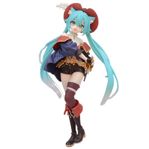 Bandai | Hatsune Miku Desktop Cute Action Figure Tale Wonderland Miku Puss in Boots Anime Figurine Kawaii Girl Model Toy Adorable Decor