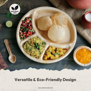 Compostable Palm Leaf 12" 4-Compartment Tray 12-unit Pack Eco-Friendly Biodegradable Disposable Recyclable Natural