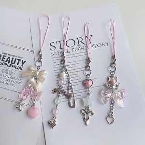 SHENHAO2🎀 Y2k ความรักหัวใจโบว์ปมอะคริลิคจี้ห้อยกระเป๋าใสที่ใส่กุญแจ