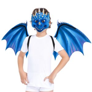 Adorable Devil Dinosaur Wings Mask Two-Piece Set for Children Halloween Party Stage Performance Props Cute Dragon Wings Costume