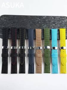 Sailcloth Leather Watch Strap 20mm22mm Green Black Nylon for Seiko for Rolex Universal Bracelet Butterfly Buckle Sport Wristband