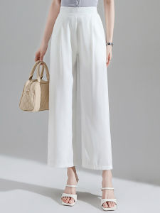 plus Size Womens Summer Thin High Waist Drapey Casual Wide Leg Pants Suit Casual Straight Cut Loose Nine Point Trousers